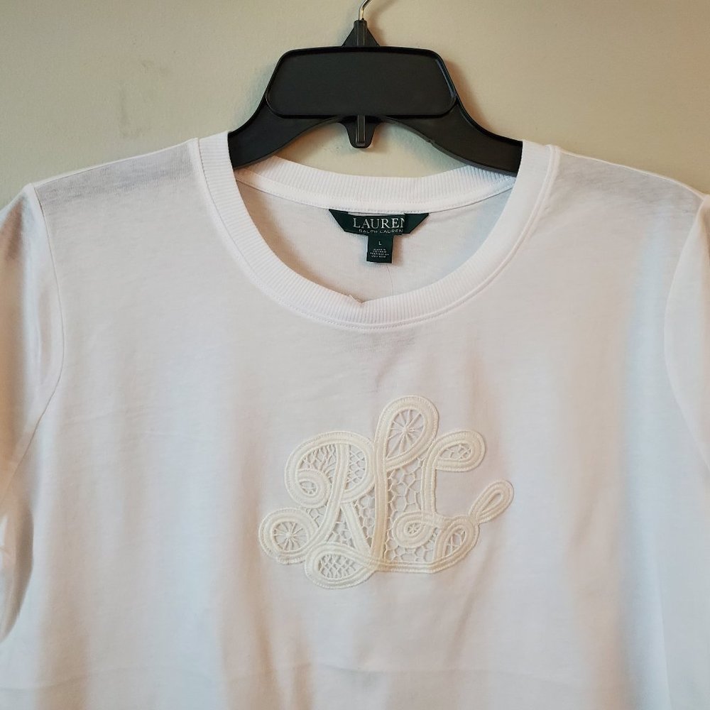 LAUREN RALPH LAUREN EMBROIDERED MONOGRAM T- SHIRT - Picture 4 of 9